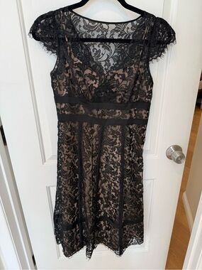 LOFT Black Lace Dress with Nude Lining